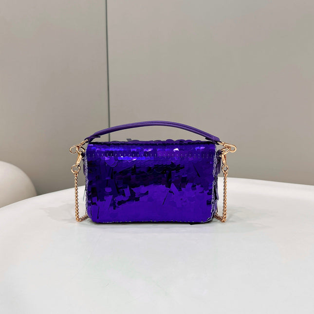 BAGUETTE MINI 19 IN GRAPE JELLY SEQUINS GOLD HARDWARE