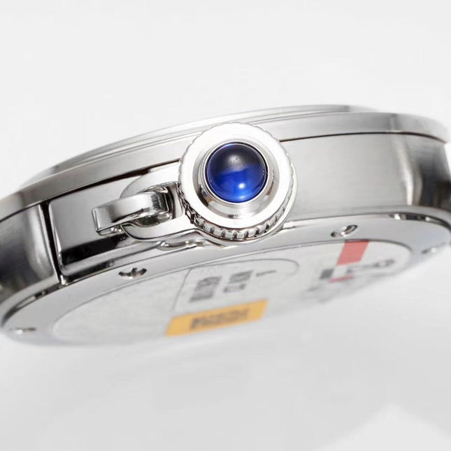 PASHA DE CARTIER WATCH SILVER CASE WITH STONE BLUE LEATHER STRAP