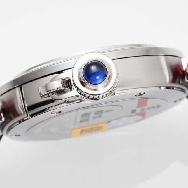 PASHA DE CARTIER WATCH SILVER CASE WITH CRIMSON RED LEATHER STRAP