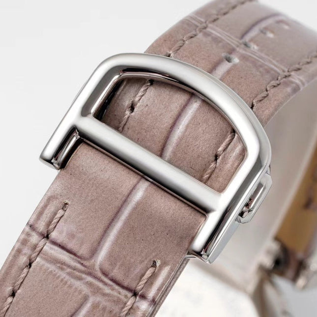 PASHA DE CARTIER WATCH SILVER CASE WITH ROSE BROWN LEATHER STRAP