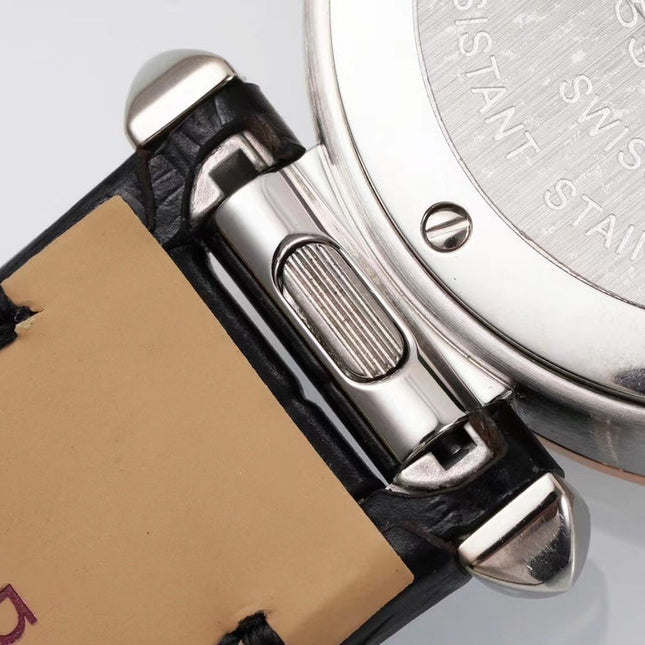 PASHA DE CARTIER WATCH SILVER CASE WITH BLACK LEATHER STRAP