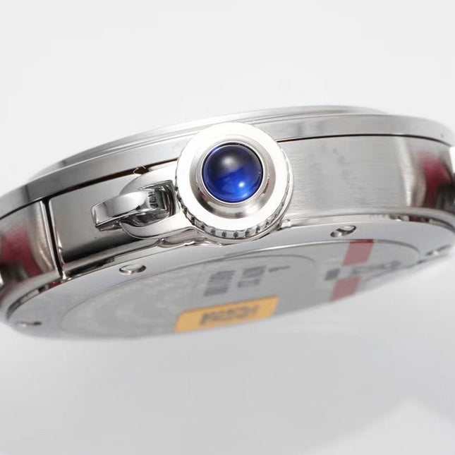 PASHA DE CARTIER WATCH SILVER CASE WITH CHERRY RED LEATHER STRAP