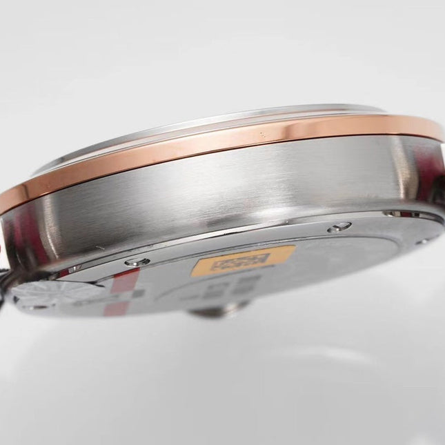 PASHA DE CARTIER WATCH ROSE GOLD AND SILVER CASE WITH CHERRY RED LEATHER STRAP
