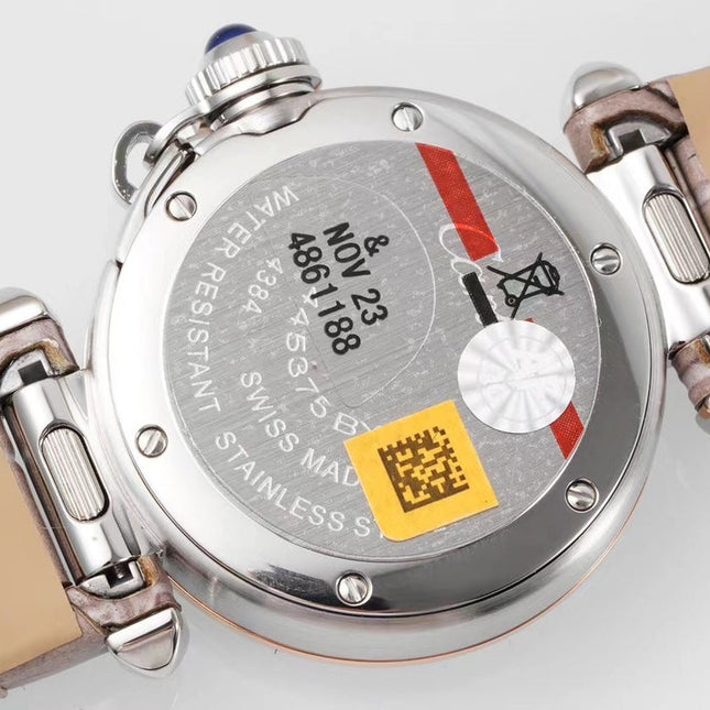 PASHA DE CARTIER WATCH ROSE GOLD AND SILVER CASE AND ROSE BROWN LEATHER STRAP