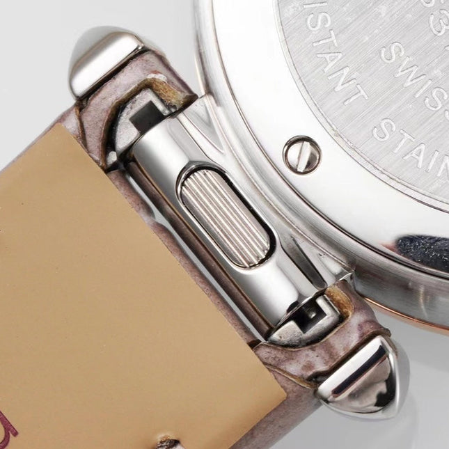 PASHA DE CARTIER WATCH ROSE GOLD AND SILVER CASE AND ROSE BROWN LEATHER STRAP