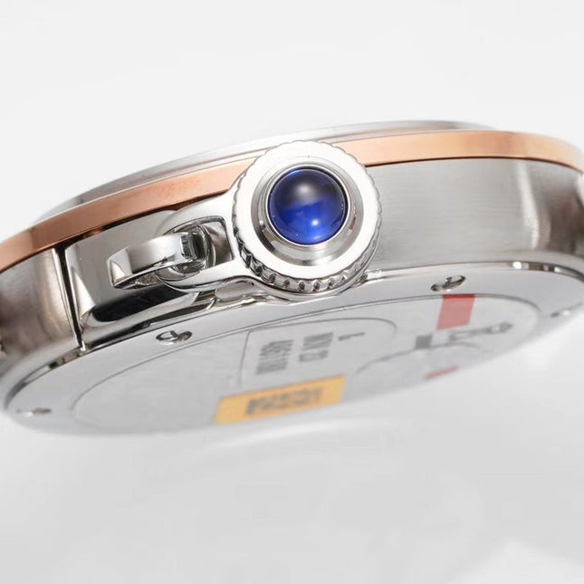 PASHA DE CARTIER WATCH ROSE GOLD AND SILVER CASE AND ROSE BROWN LEATHER STRAP