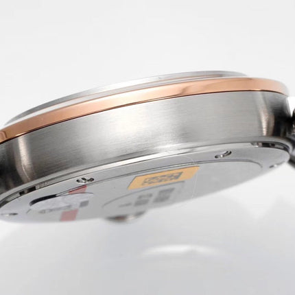 PASHA DE CARTIER WATCH ROSE GOLD AND SILVER CASE AND BLACK LEATHER STRAP