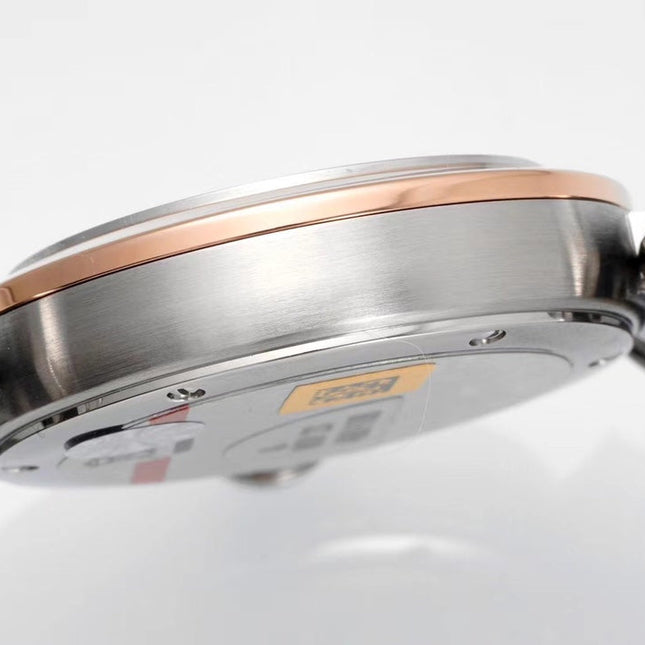 PASHA DE CARTIER WATCH ROSE GOLD AND SILVER CASE AND BLACK LEATHER STRAP