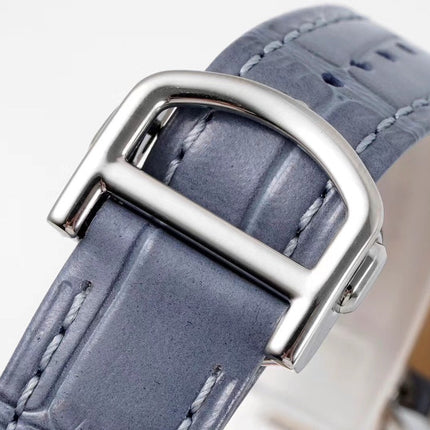PASHA DE CARTIER WATCH ROSE GOLD AND SILVER CASE AND STONE BLUE LEATHER STRAP