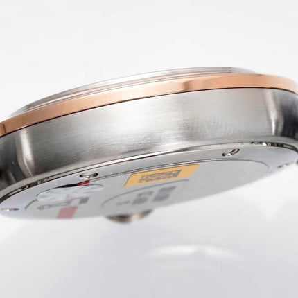 PASHA DE CARTIER WATCH ROSE GOLD AND SILVER CASE AND STONE BLUE LEATHER STRAP