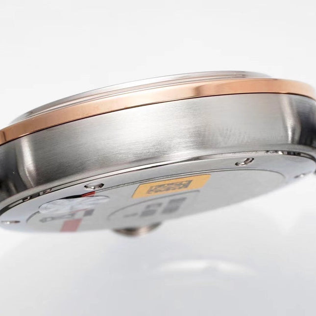 PASHA DE CARTIER WATCH ROSE GOLD AND SILVER CASE AND STONE BLUE LEATHER STRAP