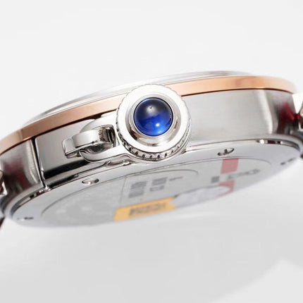 PASHA DE CARTIER WATCH ROSE GOLD AND SILVER CASE AND CRIMSON RED LEATHER STRAP