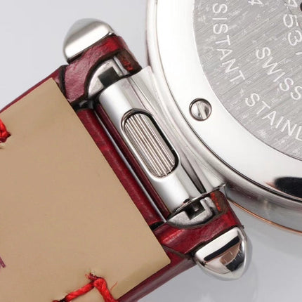 PASHA DE CARTIER WATCH ROSE GOLD AND SILVER CASE AND CRIMSON RED LEATHER STRAP