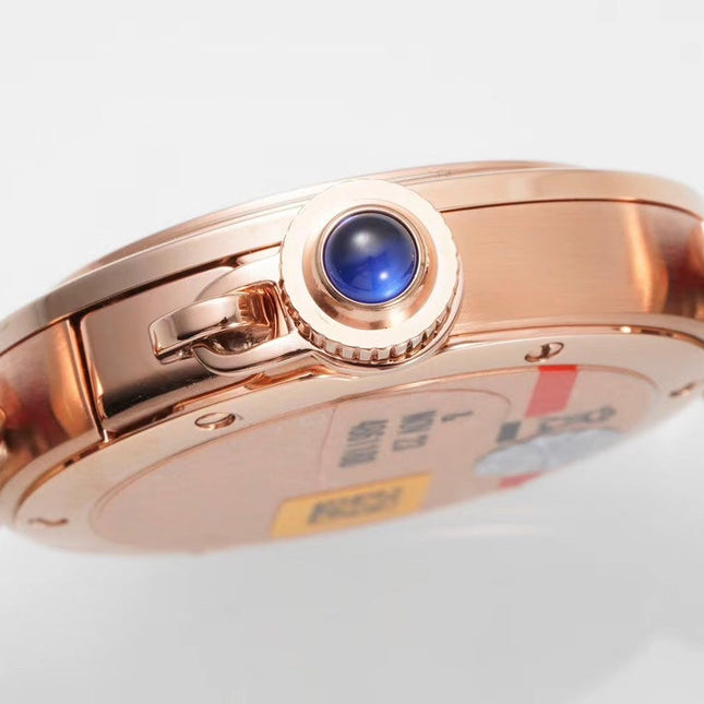 PASHA DE CARTIER WATCH ROSE GOLD CASE AND CRIMSON RED LEATHER STRAP