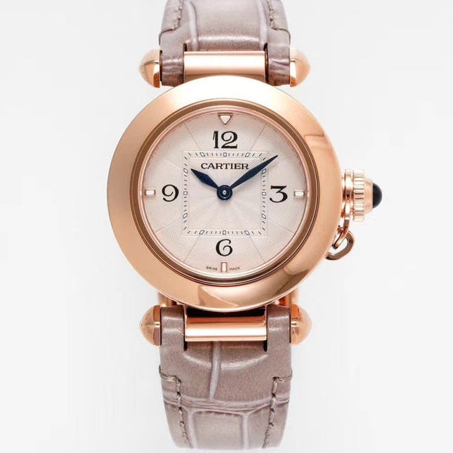 PASHA DE CARTIER WATCH ROSE GOLD CASE AND ROSE BROWN LEATHER STRAP