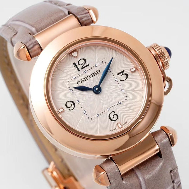 PASHA DE CARTIER WATCH ROSE GOLD CASE AND ROSE BROWN LEATHER STRAP
