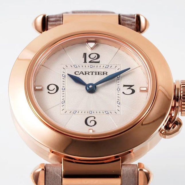 PASHA DE CARTIER WATCH ROSE GOLD CASE AND ROSE BROWN LEATHER STRAP