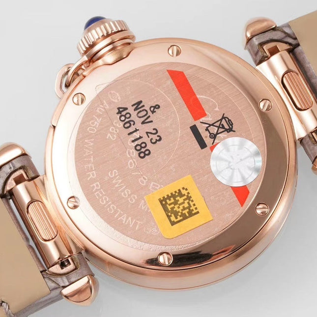 PASHA DE CARTIER WATCH ROSE GOLD CASE AND ROSE BROWN LEATHER STRAP
