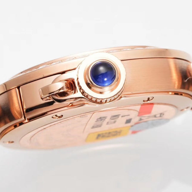 PASHA DE CARTIER WATCH ROSE GOLD CASE WITH CRYSTALS AND BLACK LEATHER STRAP