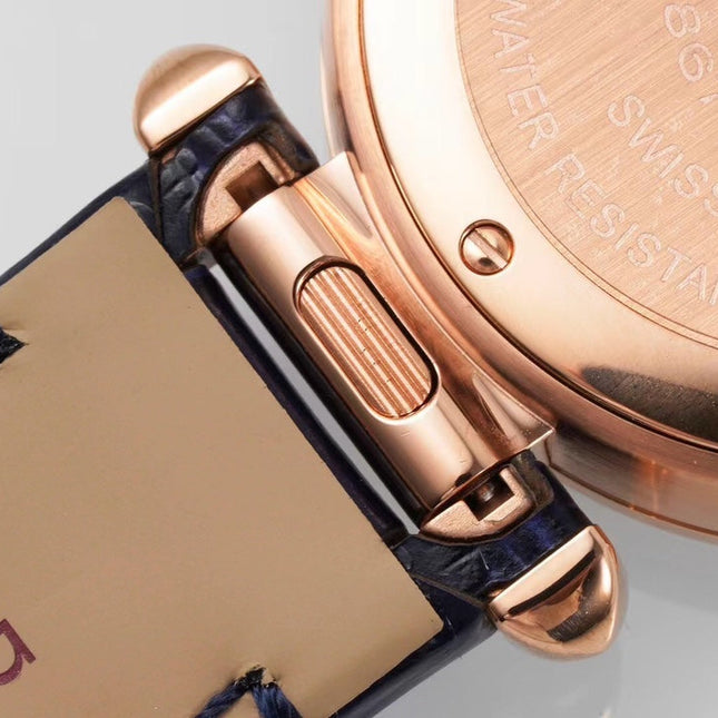 PASHA DE CARTIER WATCH ROSE GOLD CASE WITH CRYSTALS AND BLACK LEATHER STRAP