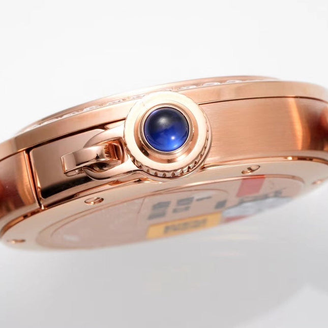 PASHA DE CARTIER WATCH ROSE GOLD CASE WITH CRYSTALS AND CRIMSON RED LEATHER STRAP