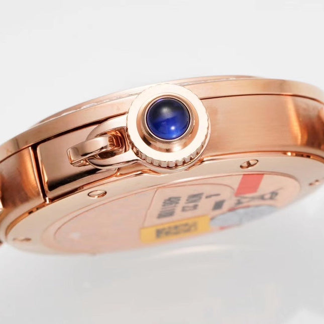 PASHA DE CARTIER WATCH ROSE GOLD CASE WITH CRYSTALS AND ROSE BROWN LEATHER STRAP