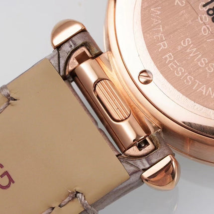 PASHA DE CARTIER WATCH ROSE GOLD CASE WITH CRYSTALS AND ROSE BROWN LEATHER STRAP