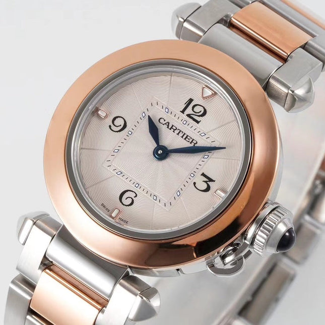 PASHA DE CARTIER WATCH ROSE GOLD AND SILVER CASE 30 MM