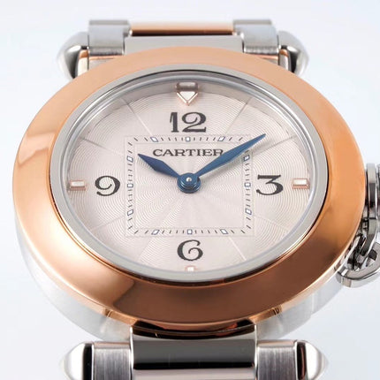 PASHA DE CARTIER WATCH ROSE GOLD AND SILVER CASE 30 MM