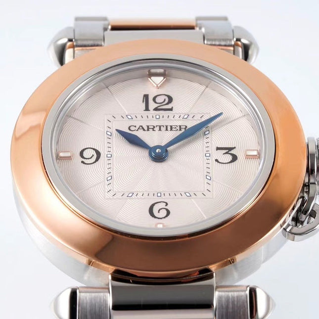 PASHA DE CARTIER WATCH ROSE GOLD AND SILVER CASE 30 MM