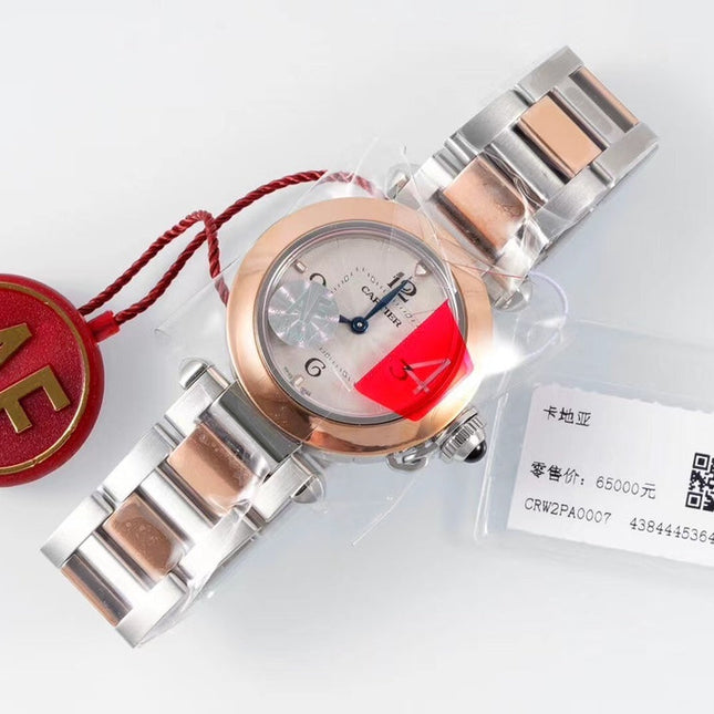 PASHA DE CARTIER WATCH ROSE GOLD AND SILVER CASE 30 MM