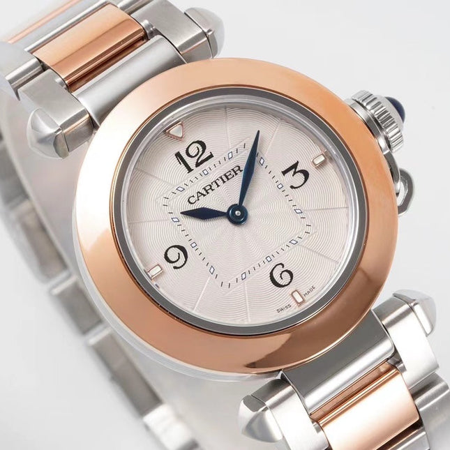 PASHA DE CARTIER WATCH ROSE GOLD AND SILVER CASE 30 MM