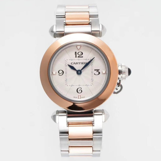 PASHA DE CARTIER WATCH ROSE GOLD AND SILVER CASE 30 MM