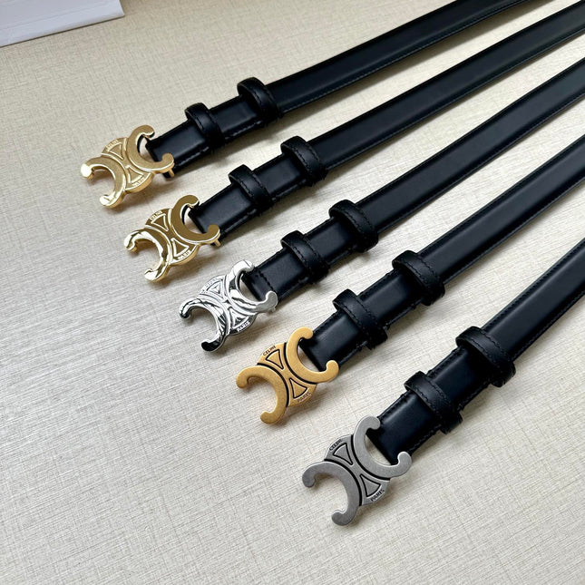 Medium Triomphe Belt 25mm Black Calfskin Gold Finishing
