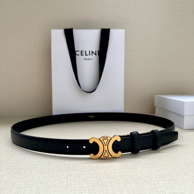Medium Triomphe Belt 25mm Black Calfskin Gold Finishing
