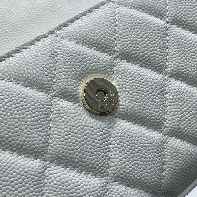 23P Flap Bag 19cm White Caviar Gold Hardware