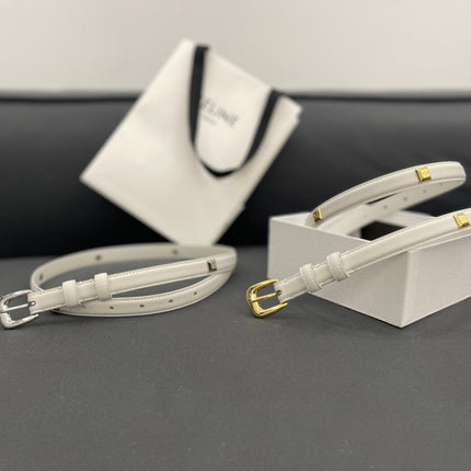 CL SMALL 18 MM TRIOMPHE BELT IN TAURILLON WHITE LEATHER SILVER HARDWARE
