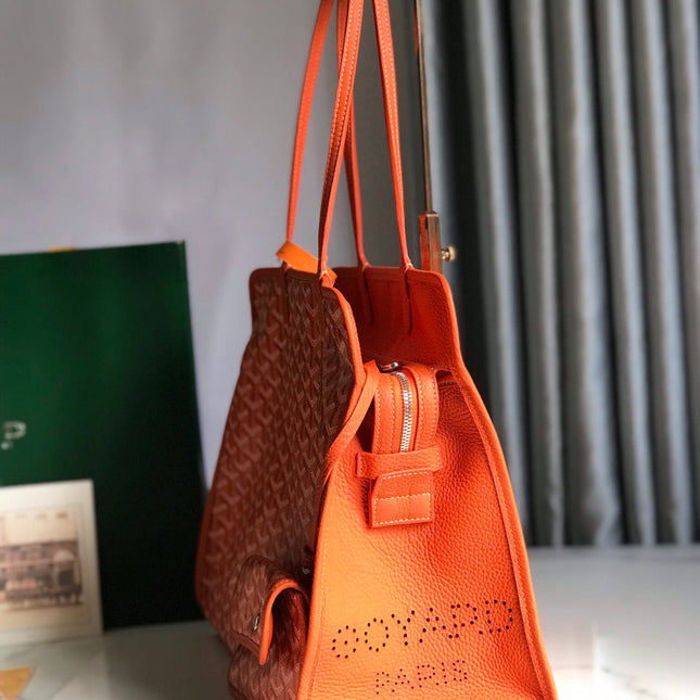 HARDY PM BAG 40 IN ORANGE GOYARDINE CANVAS AND TAURILLON LEATHER TRIM