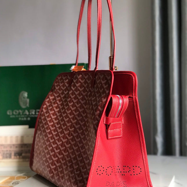 HARDY PM BAG 40 IN RED GOYARDINE CANVAS AND TAURILLON LEATHER TRIM