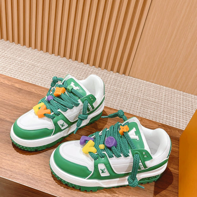 LV Trainer Maxi Sneaker White Mix Green Calfskin