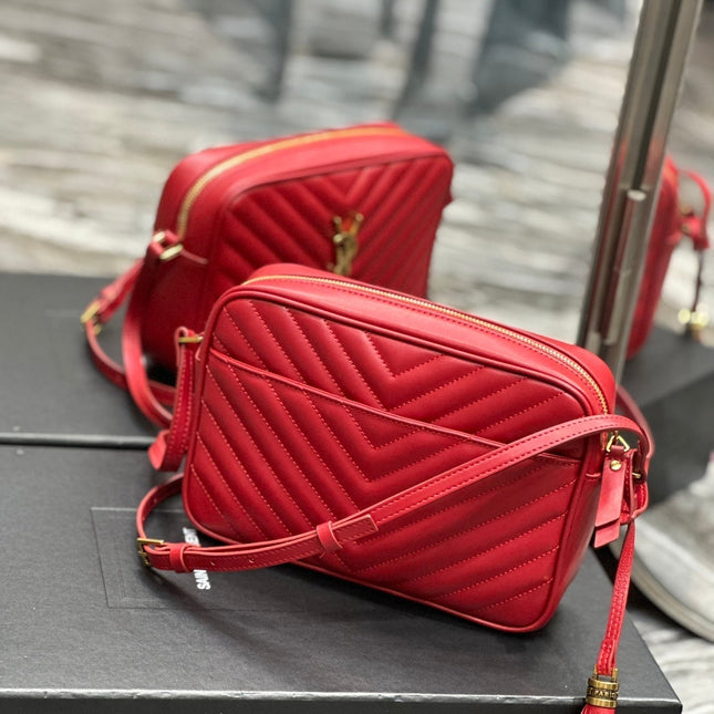 LOU CAMERA 23 RED LAMBSKIN GOLD HARDWARE
