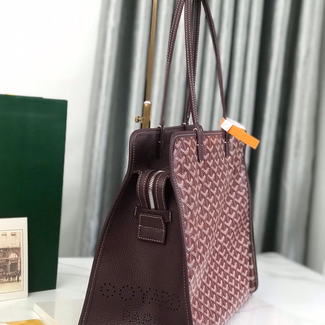 HARDY PM BAG 40 IN BROWN GOYARDINE CANVAS AND TAURILLON LEATHER TRIM