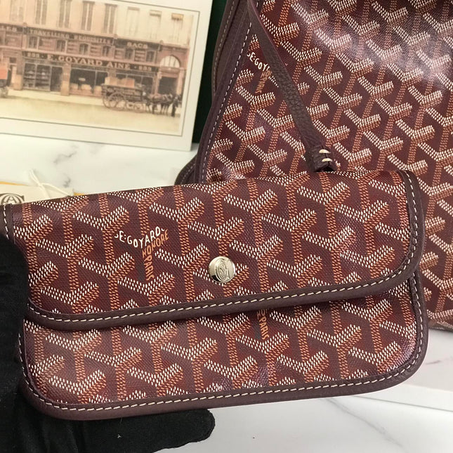 HARDY PM BAG 40 IN BROWN GOYARDINE CANVAS AND TAURILLON LEATHER TRIM