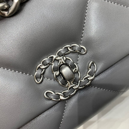 19 FLAP BAG 26 DARK GREY GOATSKIN SILVER HARDWARE
