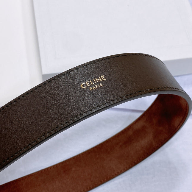 CL LARGE 35MM TWIN TRIOMPHE BELT IN CHOCOLATE BROWN SUEDE GOLD HARDWARE