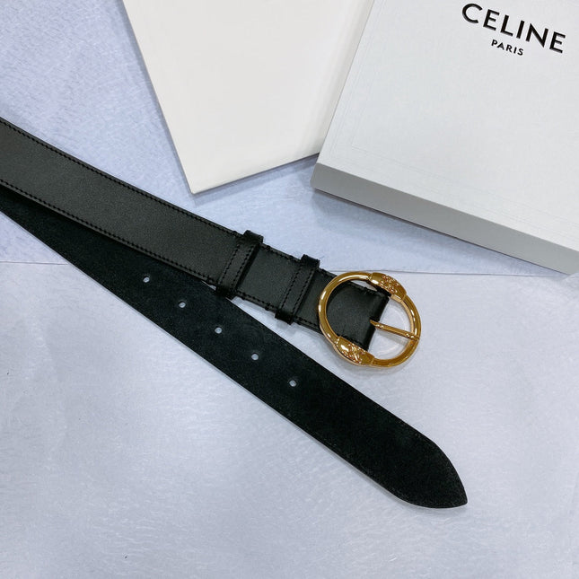 CL LARGE 35MM TWIN TRIOMPHE BELT IN BLACK CALFSKIN GOLD HARDWARE