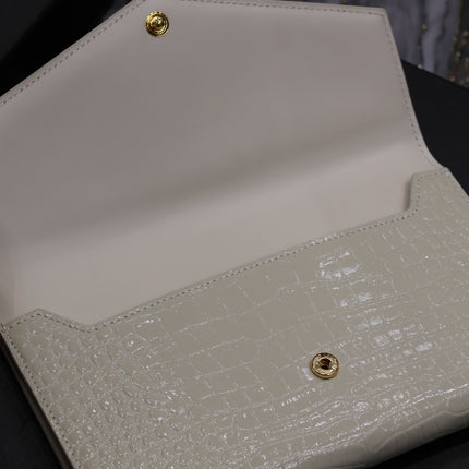 UPTOWN WALLET 21 IN WHITE CROCODILE PATTERN CALFSKIN GOLD LOGO