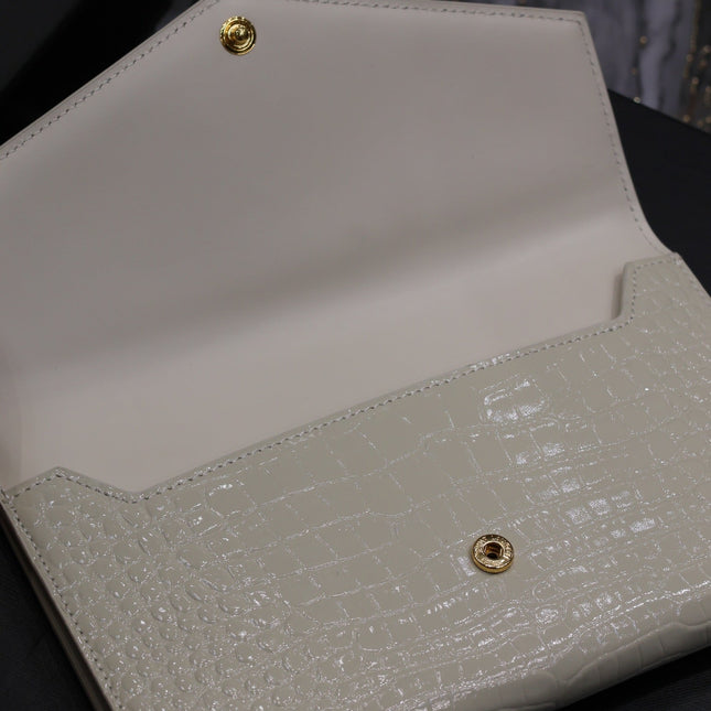 UPTOWN WALLET 21 IN WHITE CROCODILE PATTERN CALFSKIN GOLD LOGO
