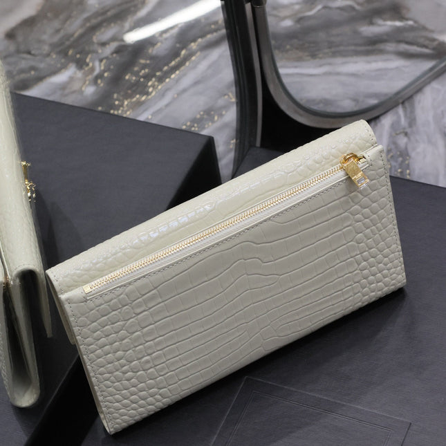 UPTOWN WALLET 21 IN WHITE CROCODILE PATTERN CALFSKIN GOLD LOGO