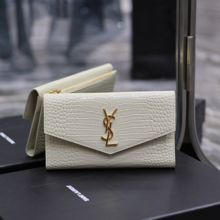 UPTOWN WALLET 21 IN WHITE CROCODILE PATTERN CALFSKIN GOLD LOGO